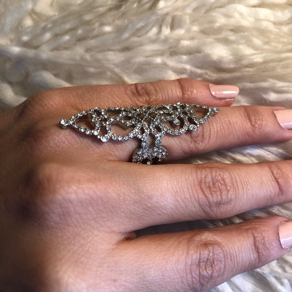 Silver Crystal large finger ring 6 Art Deco style - Picture 2 of 3